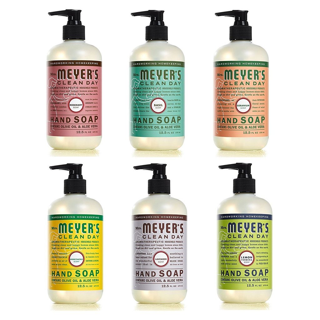 Sabonete Líquido para Mãos Mrs. MEYER'S CLEAN DAY, Pacote Variado de Fragrâncias, Inclui 1 de Cada: Alecrim + Manjericão