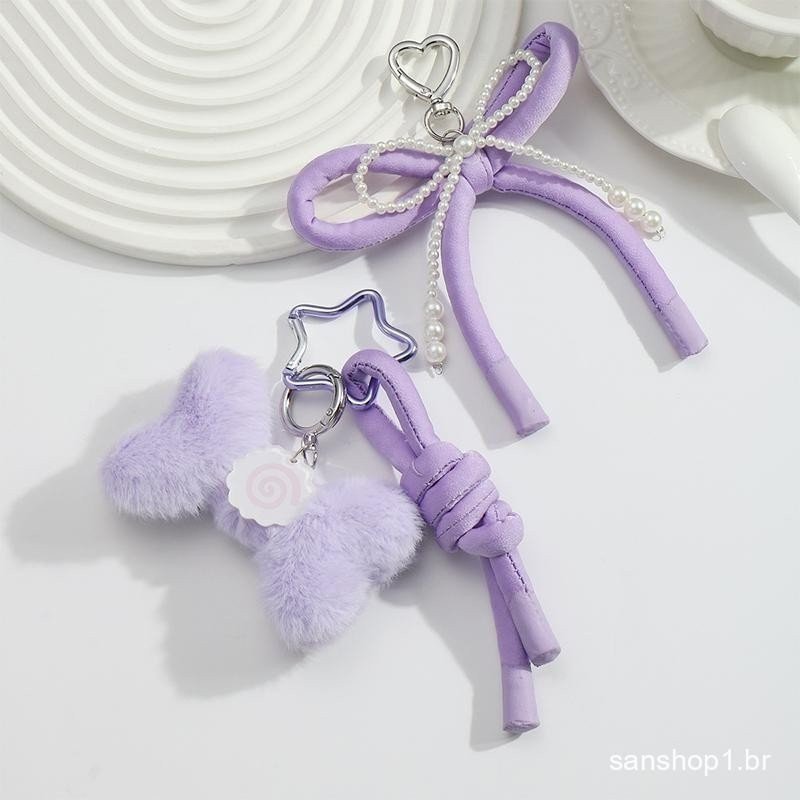 [largeloohg] Moda Roxo Feito À Mão Arco De Pelúcia Chaveiro Doce Tecido Corda Y2K Porta-Chaves Estético Para Meninas Bol