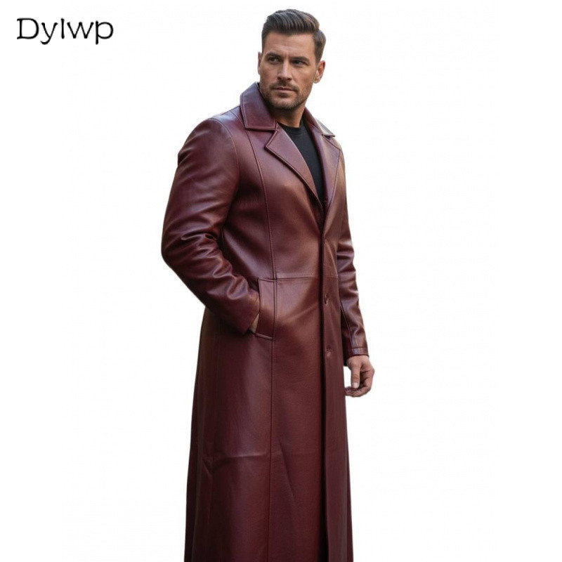2026 Casaco Longo Masculino De Couro PU Manga Comprida Jaqueta Sintético Casual Inverno Com Gola De Lapela