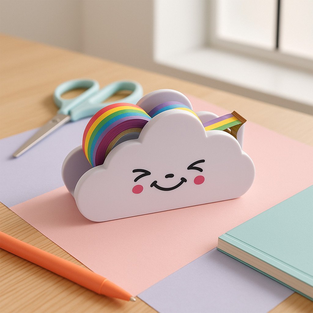 Suporte de Fita Adesiva Nuvem Fofa Yins - Dispenser Decorativo com Fita Colorida para Mesa