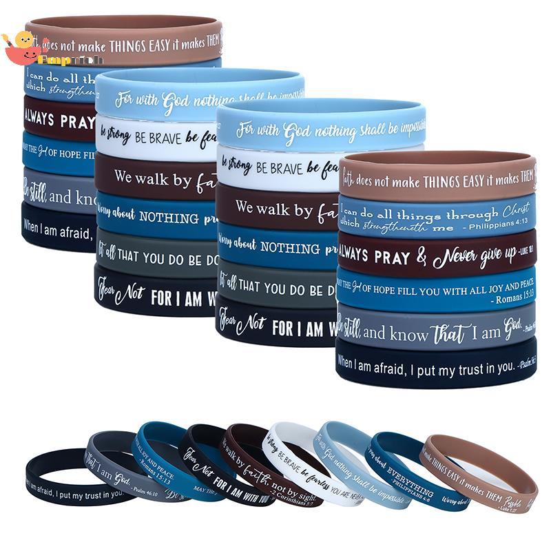 EMCH > 36 Peças Pulseiras De Silicone Religiosas Em Massa Borracha Da Bíblia Coloridas Inspiradoras Cristãs Novas