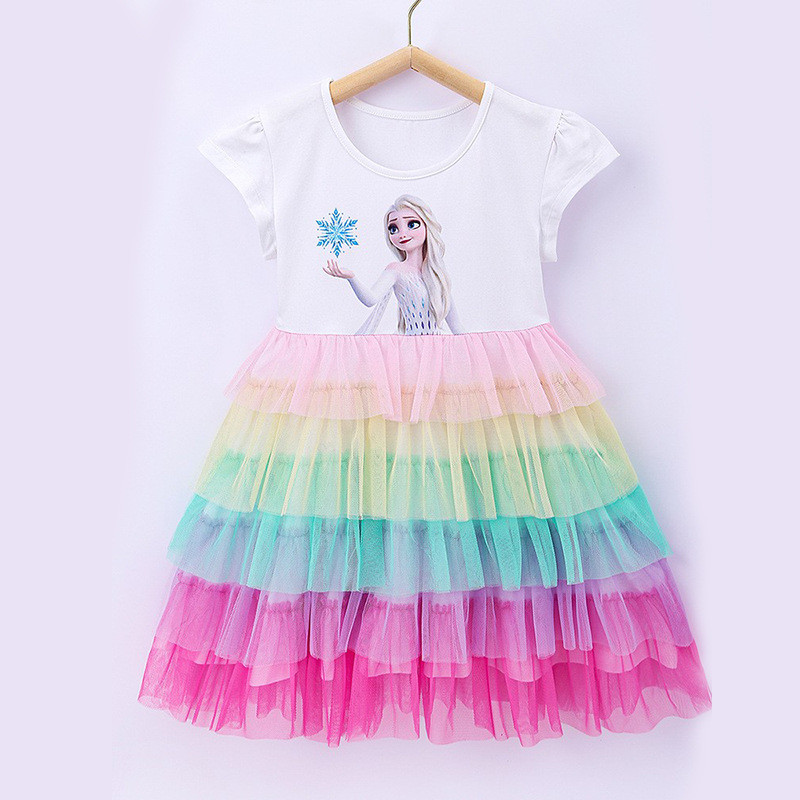 Estoque pronto frete grátis vestido infantil Frozen Elsa vestido de verão meninas vestido de princesa Elsa vestido infan