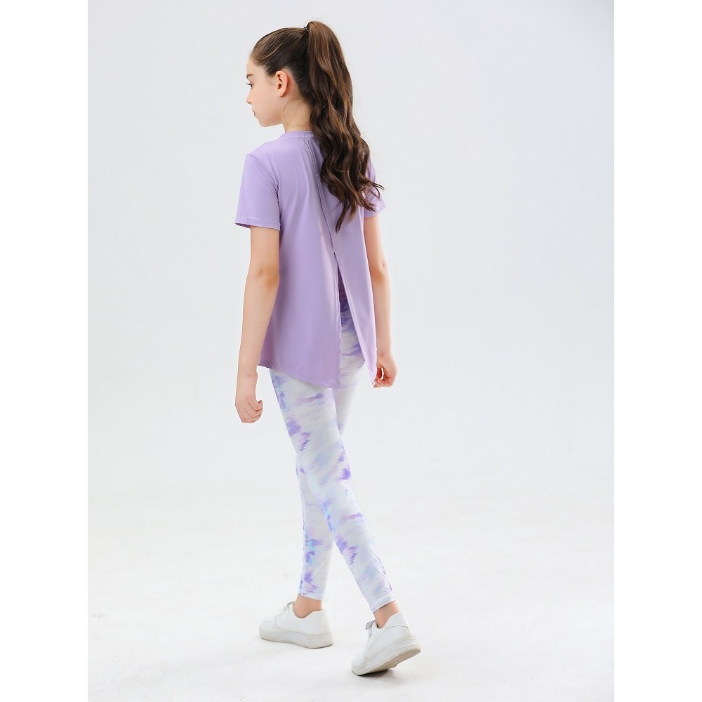 Verão fino pouco estilo leve meninas crianças de manga curta dança tênis camisa esportes calças de Fitness Yoga Wear ter