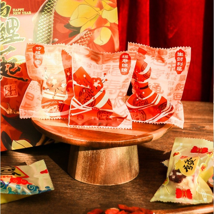 Embalagem de ano novo saco de doces nougat floco de neve bolo de abacaxi nougat embalagem de bolo Fu Lu Shou Chunfeng Da