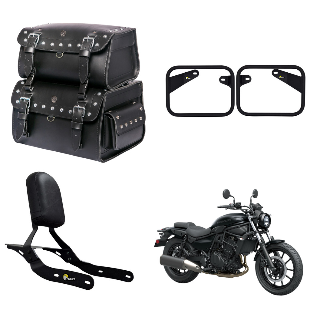 Alforge Bolsa Mala Baú Traseiro 85 litros com Cravos Sissy Bar  Encosto Afastador Suporte Kawasaki Eliminator 500