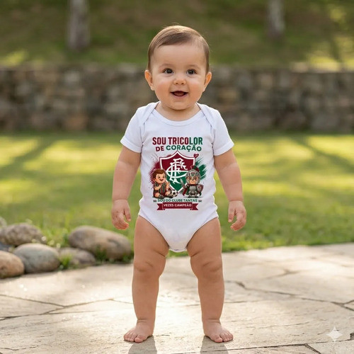 Body Bebê Sou Tricolor De Coração Temáticos Bore Fluminense 100% Algodão