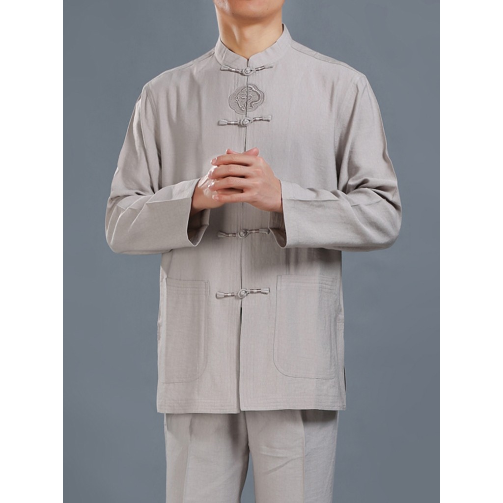High-End masculino Tang terno camisa de manga comprida novo estilo chinês roupas masculinas pai roupas de meditação esti