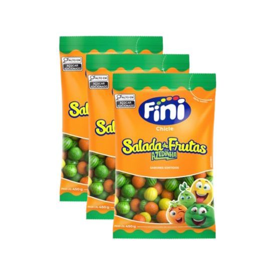 Kit 3 Bala de Gelatina Fini Chicle Salada de Frutas Azedinha Sabores Sortidos 80g