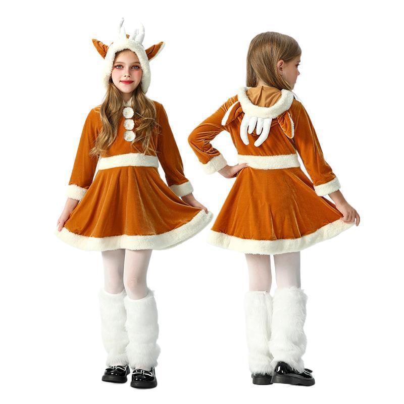 Crianças bebê papai noel manga longa feminino 2024 natal roupas infantis Elk vestido de natal roupas infantis europa amé
