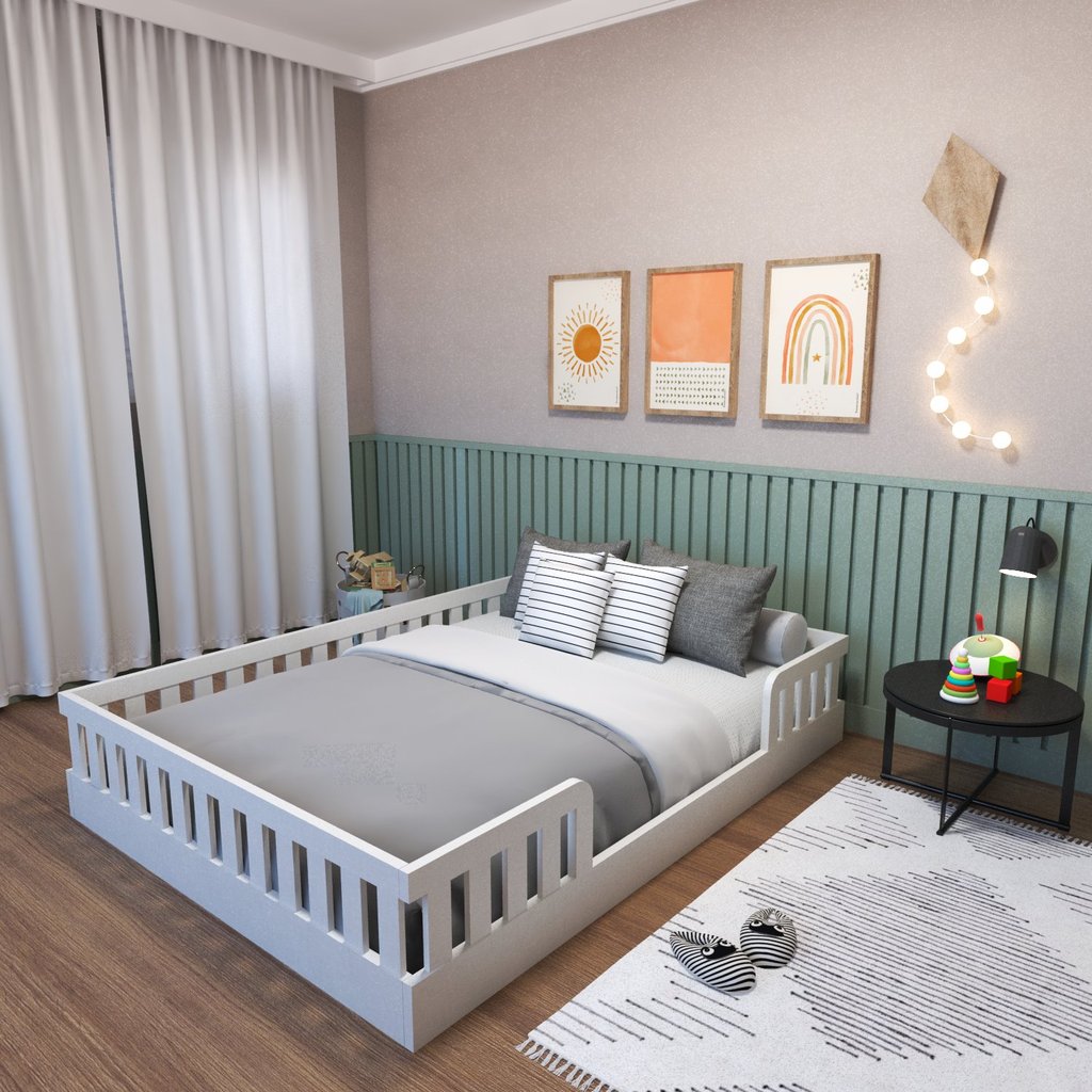 Cama Infantil Montessoriana Casal Sol Branco Branco