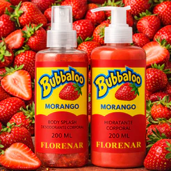1 Kit Body Splash Bubbaloo Morango com gliter 200Ml + 1 Hidratante Corporal Morango 200ML