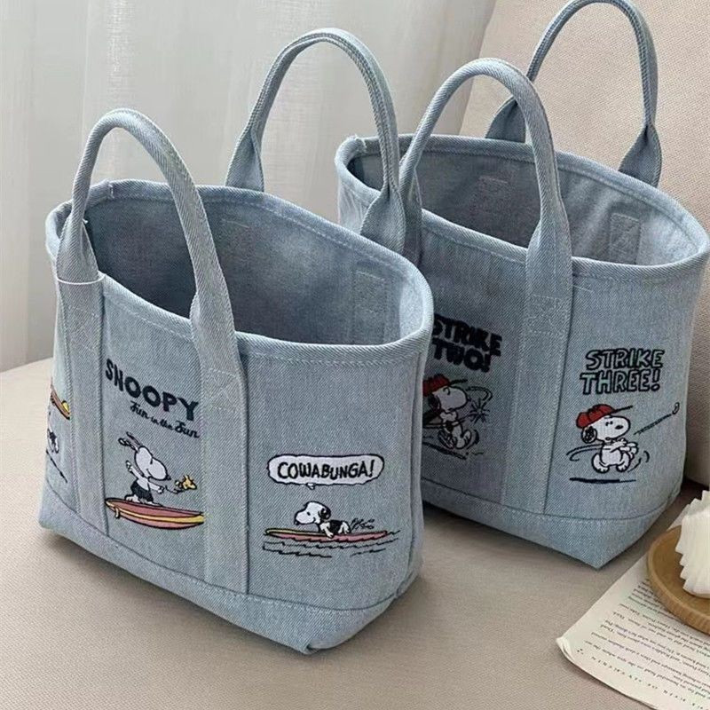 Bolsa feminina japonesa fofa Snoopy bordada bolsa de lona portátil bolsa pequena bolsa jeans bolsa de lona bolsa pequena