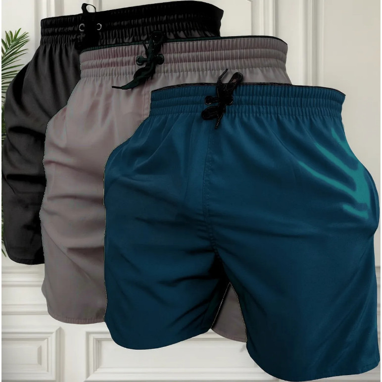 KIT 3 short bermudas tactel elastano masculino moda praia treino academia secagem 2 bolsoa lateral