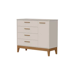 Cômoda Sapateira Moderno Flip Para Quarto Bebe 1 Porta 4 Gavetas Pés de Madeira Areia - Reller
