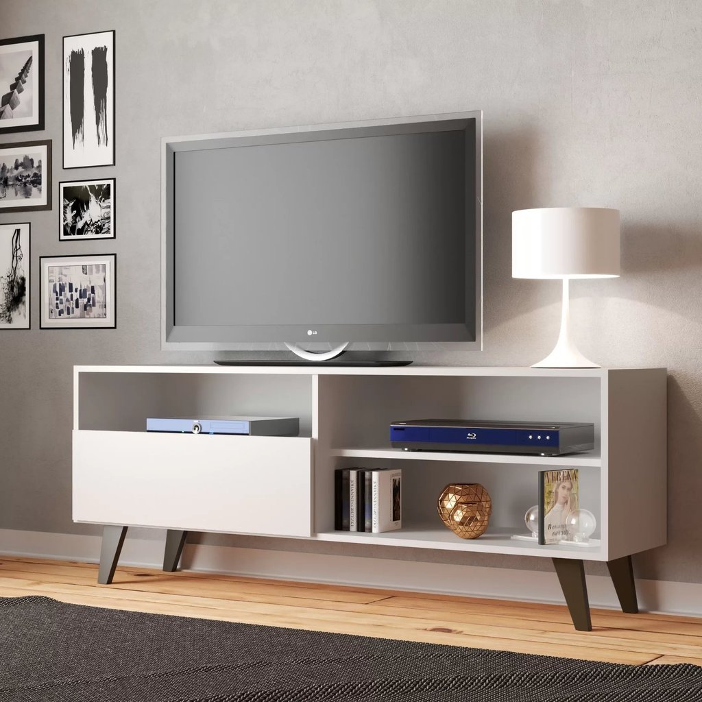 Rack para TV até 55 Polegadas 136cm Att 3 Nichos 1 Porta Detroit Branco Branco