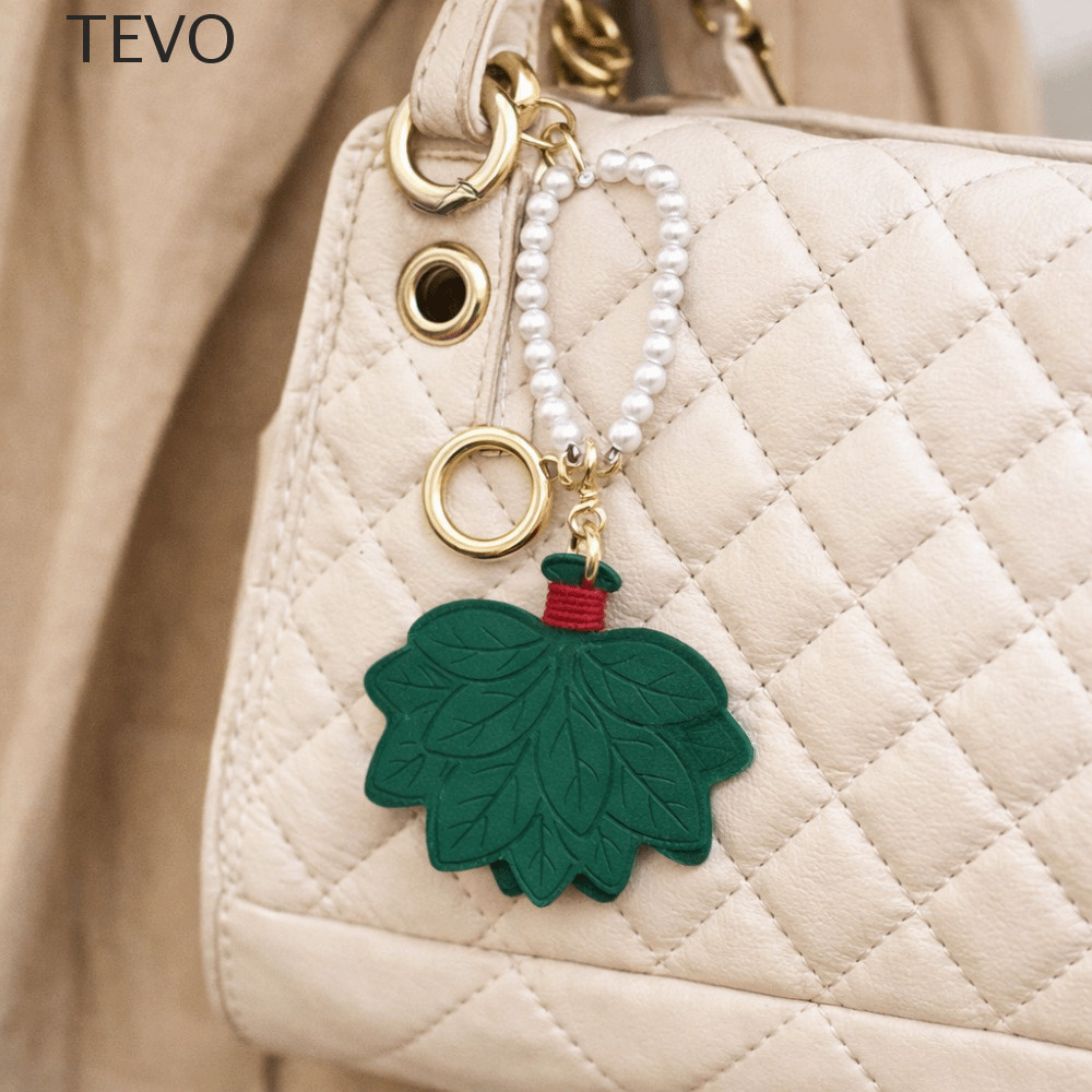 Chaveiro De Couro Com Folhas TEVO , Elegante Anti-Perda De Pomelo , Pingente De Bolsa Requintado Corrente De Pérola