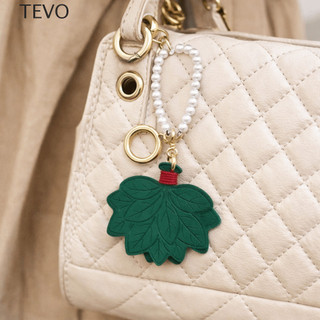 Chaveiro De Couro Com Folhas TEVO , Elegante Anti-Perda De Pomelo , Pingente De Bolsa Requintado Corrente De Pérola