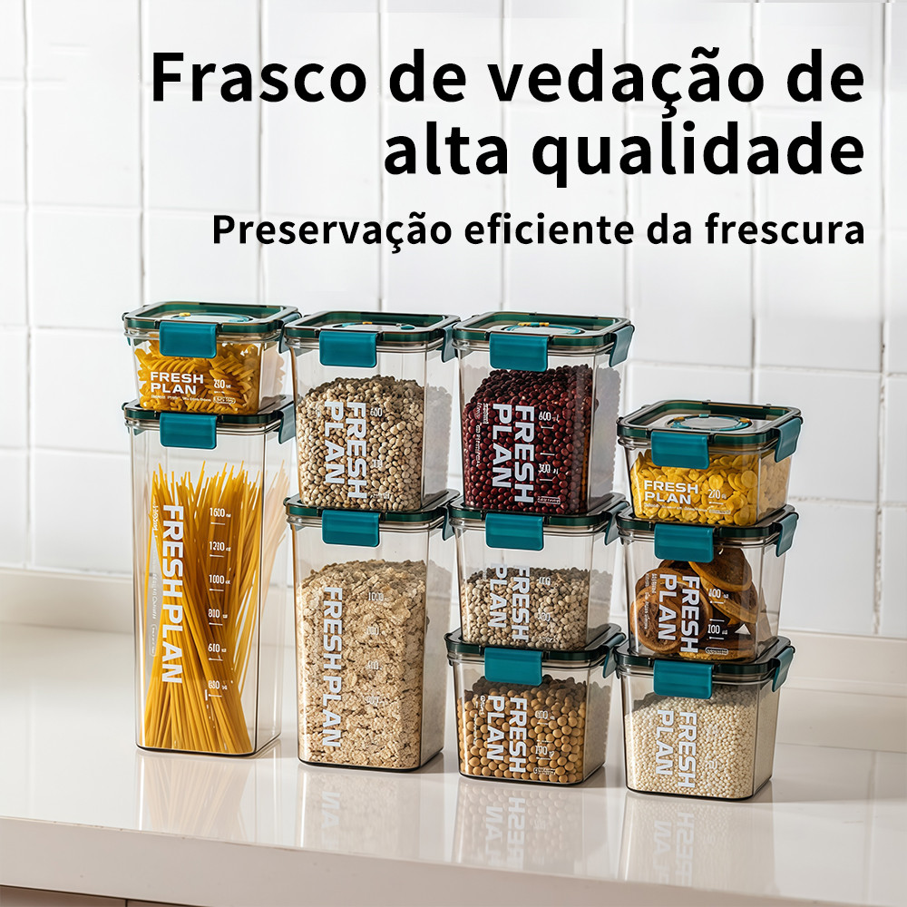 Potes Herméticos Quadrado Empilháveis Resistente Acrílico Cozinha Porta Mantimentos Dispensa Alimentos e Bebida