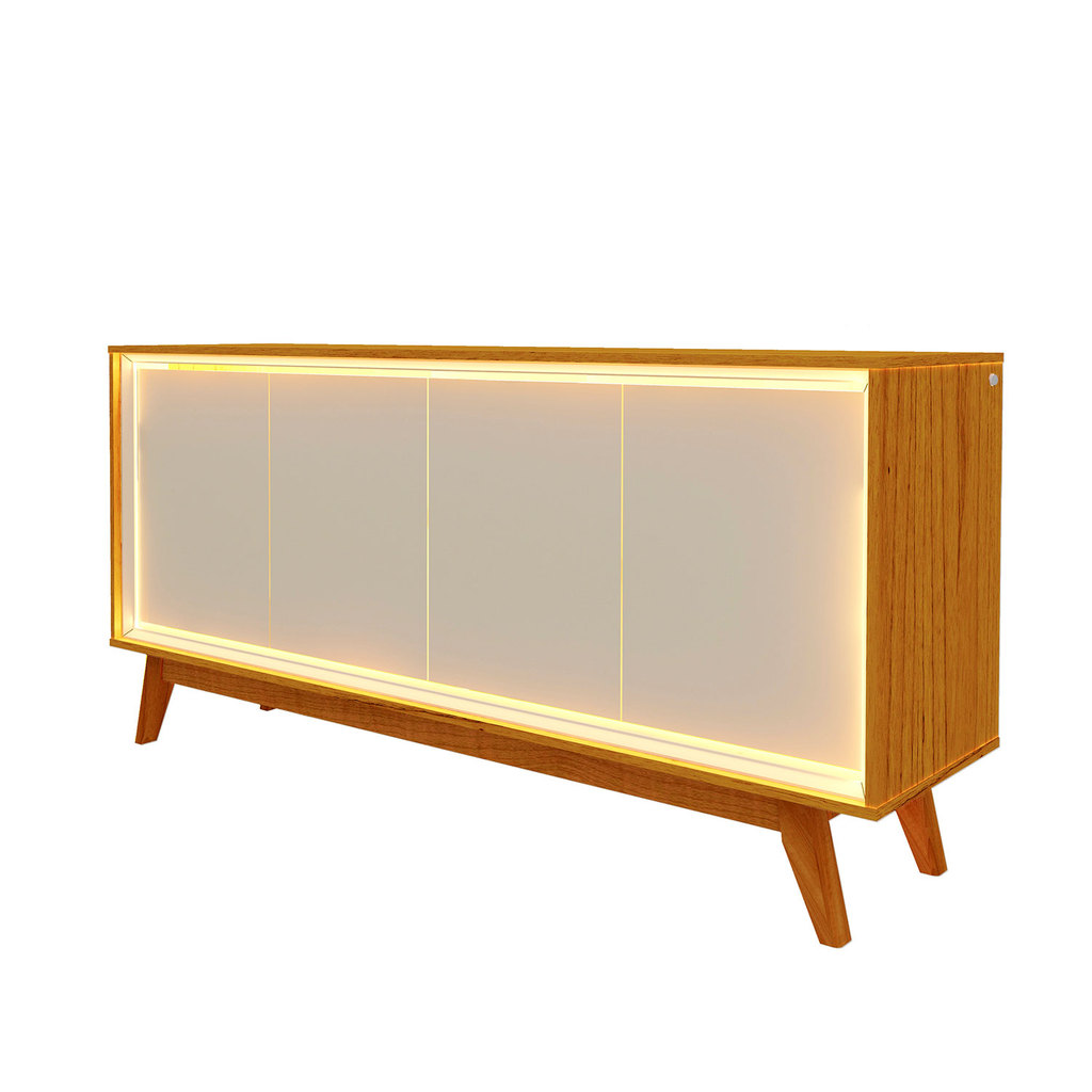 Buffet Aparador Bancada com Led Requinte para Sala Tv até Naturale com Off White - Gelius Móveis