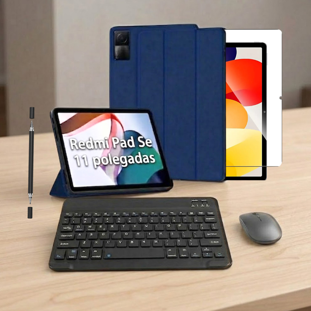 Kit Para Redmi Pad SE Capa Smart + Teclado e Mouse Bluetooth 11 Polegadas Com Slot Para Caneta