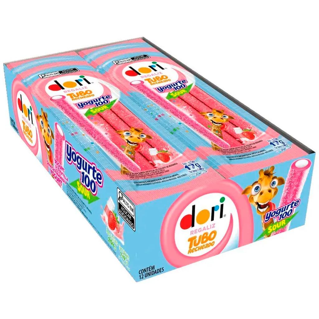 Bala de Gelatina Tubo Recheado Azedinha Yogurte 100 Sour c/12 - Dori
