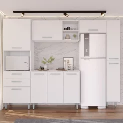Cozinha Completa Modulada 5 Peças 9 Portas 2 Gavetas com Tampo Iris Branco Branco