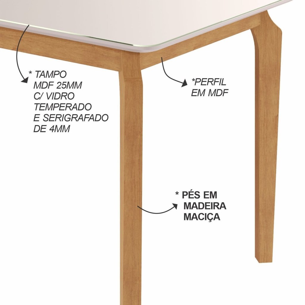 Mesa Candian retangular 180 X 0,90 com Vidro 180