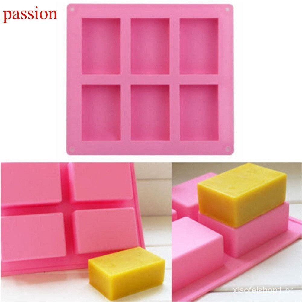 Molde de Silicone Retangular com 6 Cavidades Molde de Sabão Molde de Bolo Molde de Confeitaria DIY Artesanato Feito à Mã