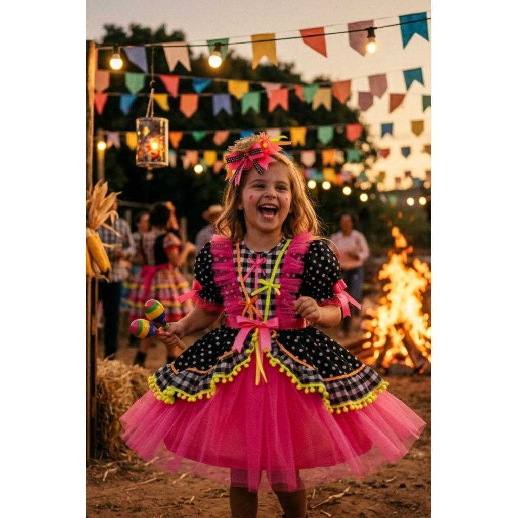 Detalhes do Vestido Junino Infantil Luxo Festa Junina Caipira Papilloo