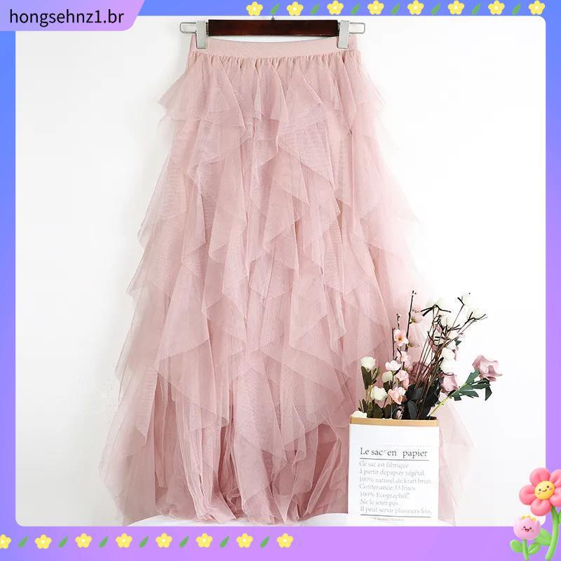 GLCHENG 2024 Saias Swing De Verão Na Primavera Malha De Tule Embaladas Longas Irregulares Maxi Mulheres D9QT 8O1N WTAC