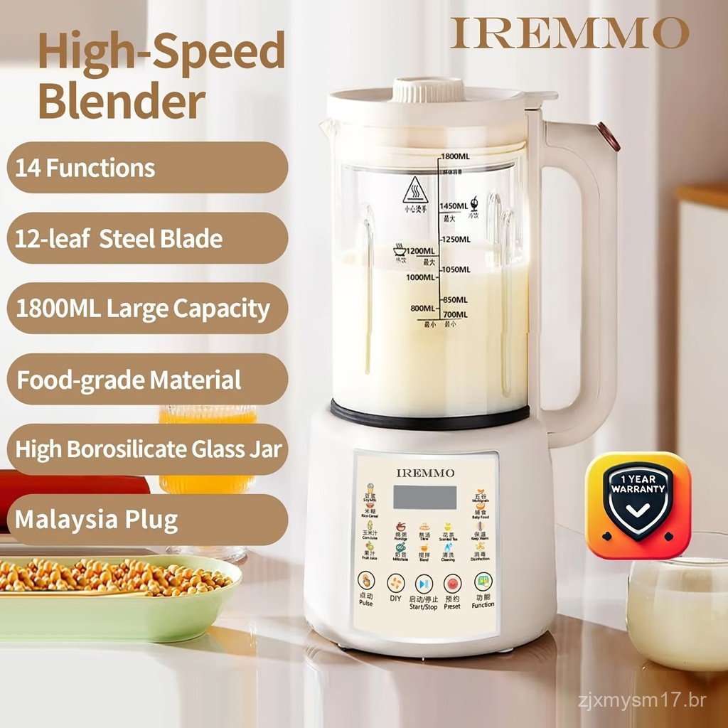 Liquidificador de 1,8L, Mini Espremedor, Aparelho para Fazer Leite de Soja, Liquidificador de Gelo, Processador de Alime