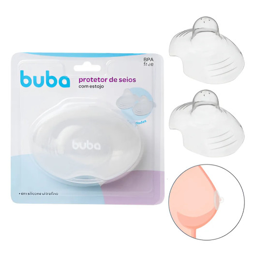 Protetor de Seios com Estojo - Bico Silicone Para Amamentação com 2 Unidades Buba