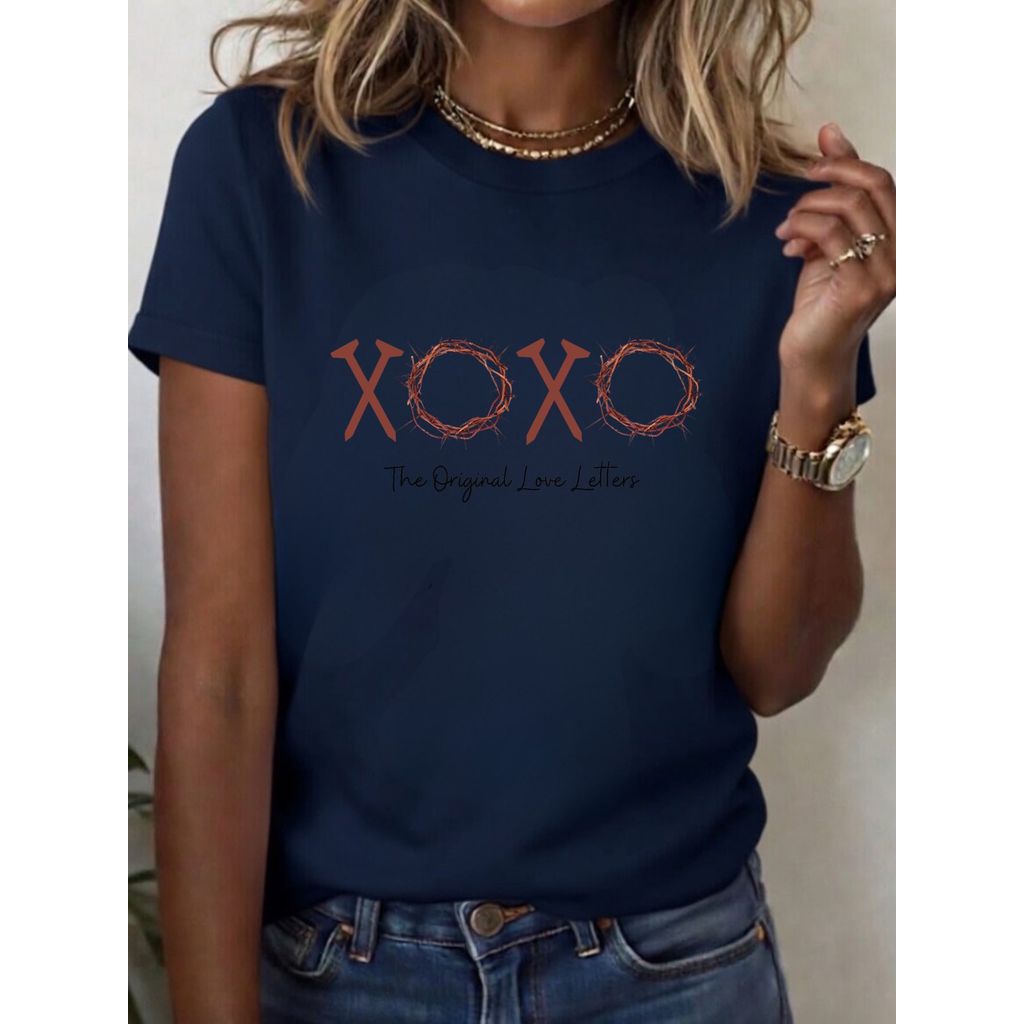 Camiseta Feminina Estampada Manga Curta Estilo Oversized Camisa 100% Algodão Religiosa Estampa Xoxo