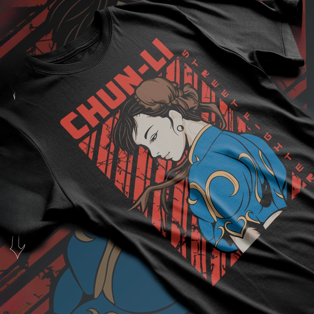 [Camiseta Premium em Algodão Puro]BOW Basica Algodao Ou Oversized Street Fighter Chun-Li Lutadora Jogo