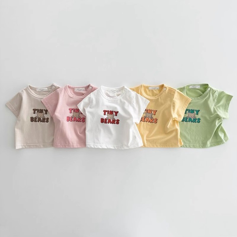 Bebê de manga curta camiseta verão estilo fino bebê carta topo versão coreana meninos meninas crianças meia manga All-Ma