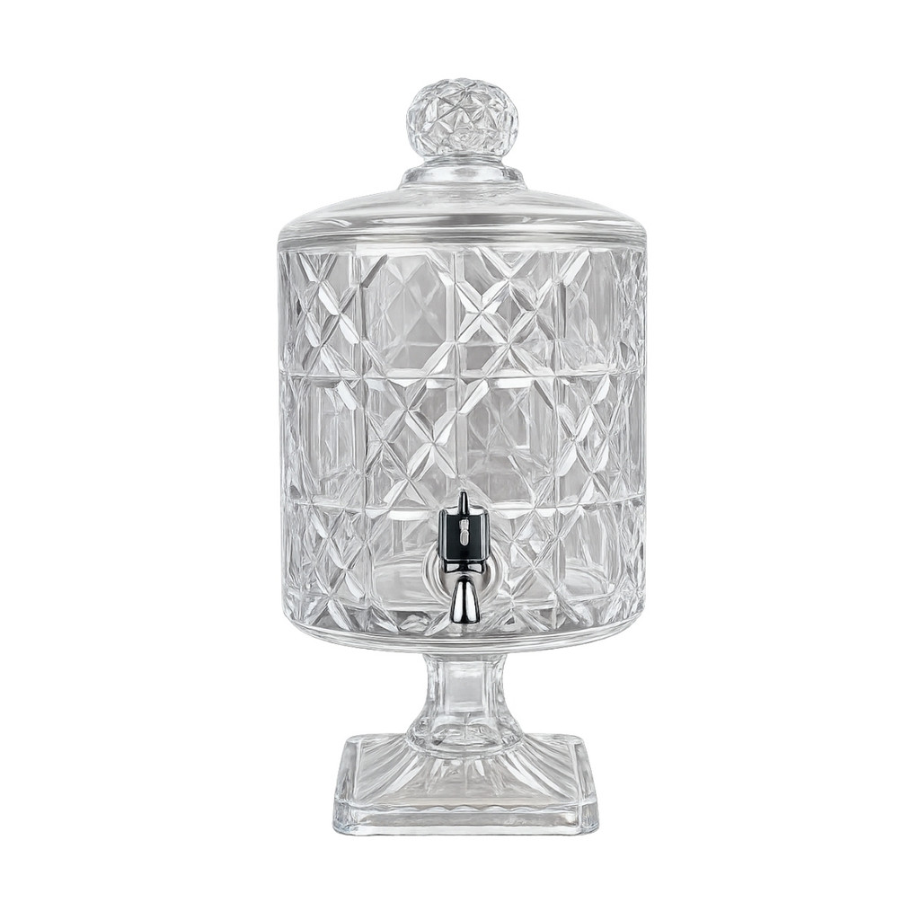 Dispenser Suqueira Vidro Lapidado Transparente Luxo - 4.5L Para Servir Decoração Mesa Posta Festa