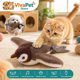 Brinquedo Interativo para Gato Pássaro Eletrônico com Som e Movimento USB Recarregável co…
