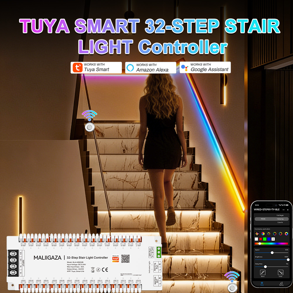 Tuya Motion Sensor LED Kit De Luz Para Escada Suporte Lateral RGBIC Running Strip Interior