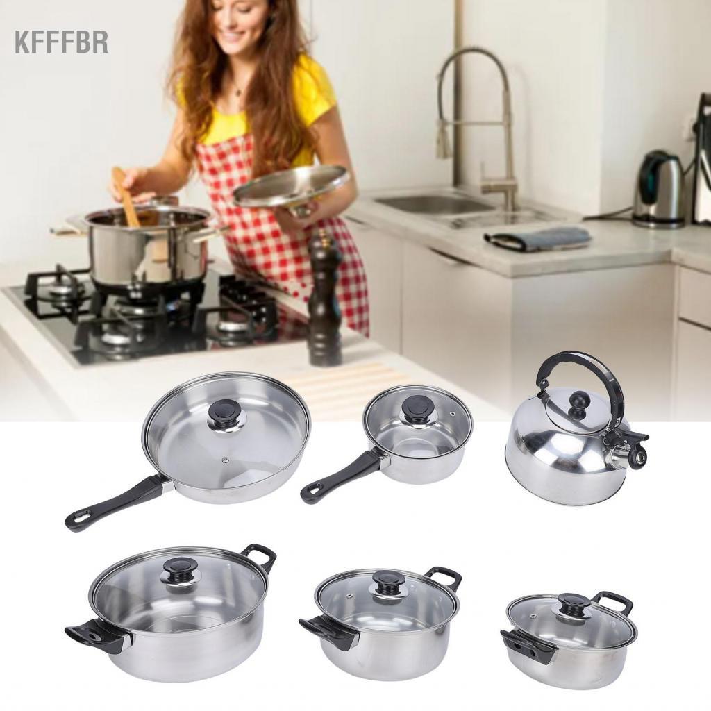 Kfffbr Conjunto de panelas de aço inoxidável Mingzhe Panelas e frigideiras duráveis ​​com tampas de vidro para uso