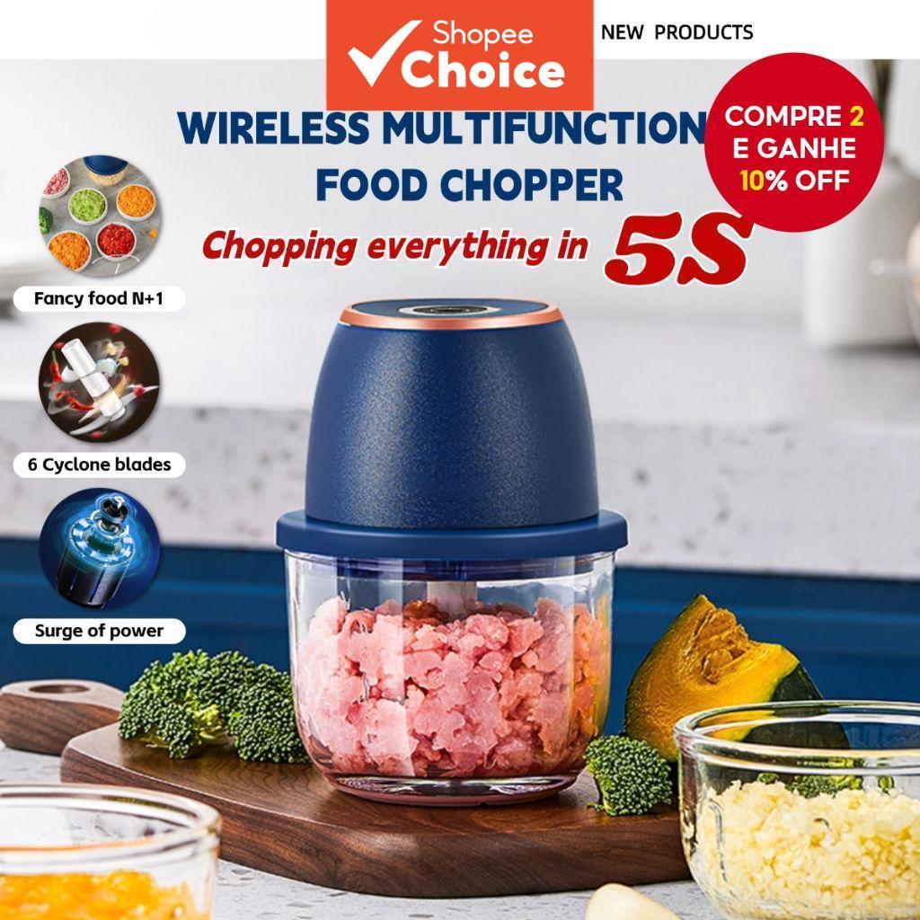 Potente Picador Elétrico Portátil de Alimentos em Aço Inoxidável 304 A11 - Processador de 350ML Mini Fatiador Sem Fio