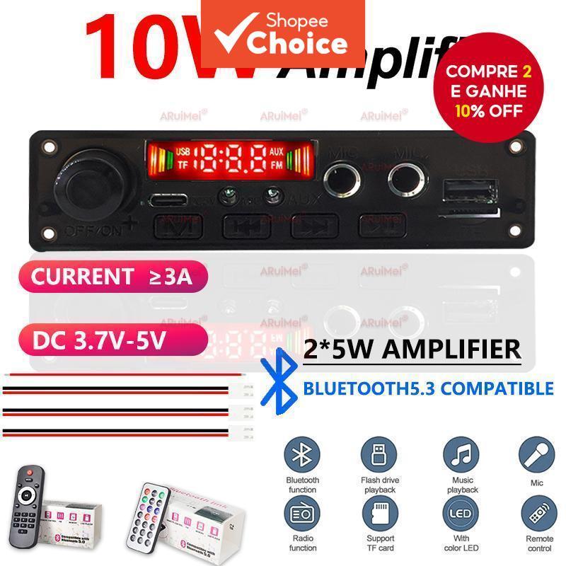 Placa Amplificadora 2x5W Bluetooth 5.3 Com Controle Remoto , Mini Módulo Receptor De Áudio Estéreo Alimentado Por USB 3.