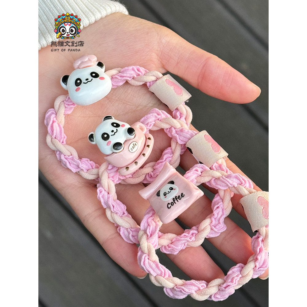 Bonito café Panda anel de cabelo doce rosa sobremesa All-Match alto rabo de cavalo cocar trançado corda de cabelo cabeça