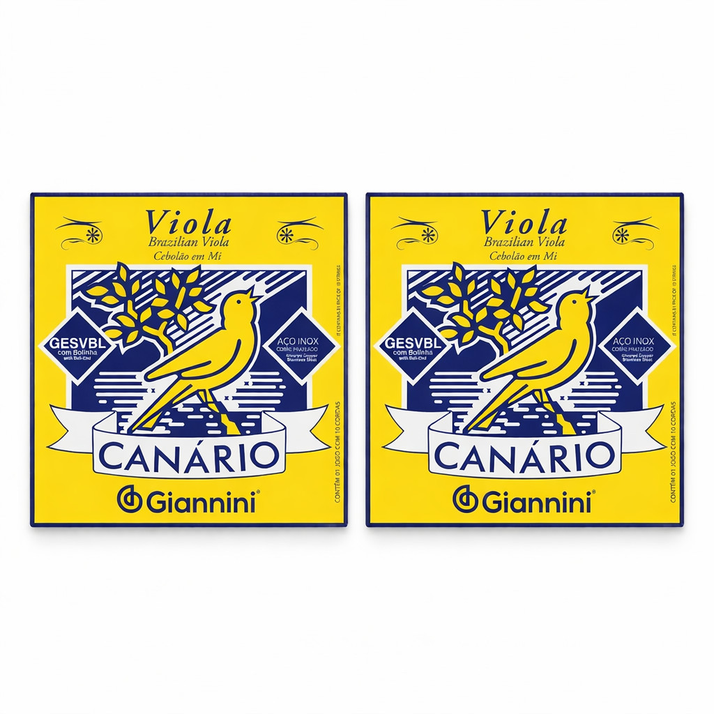 kit 2 Jogos de Cordas Encordoamento Viola Caipira Giannini Canário GESVBL Cebolão Mi Tensão Leve Bolinha