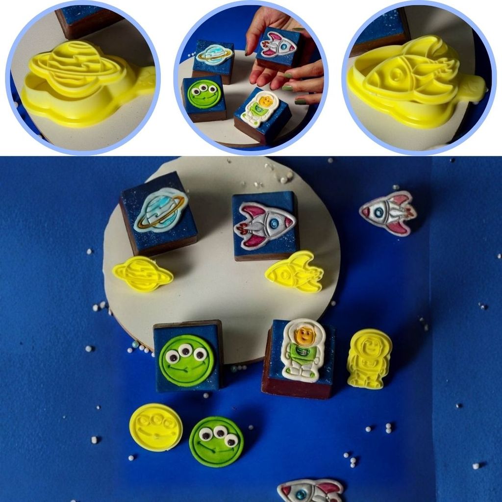 KIT CORTADORES COM CARIMBOS ASTRONAUTA 5cm (BLUE STAR) (CHOCO)