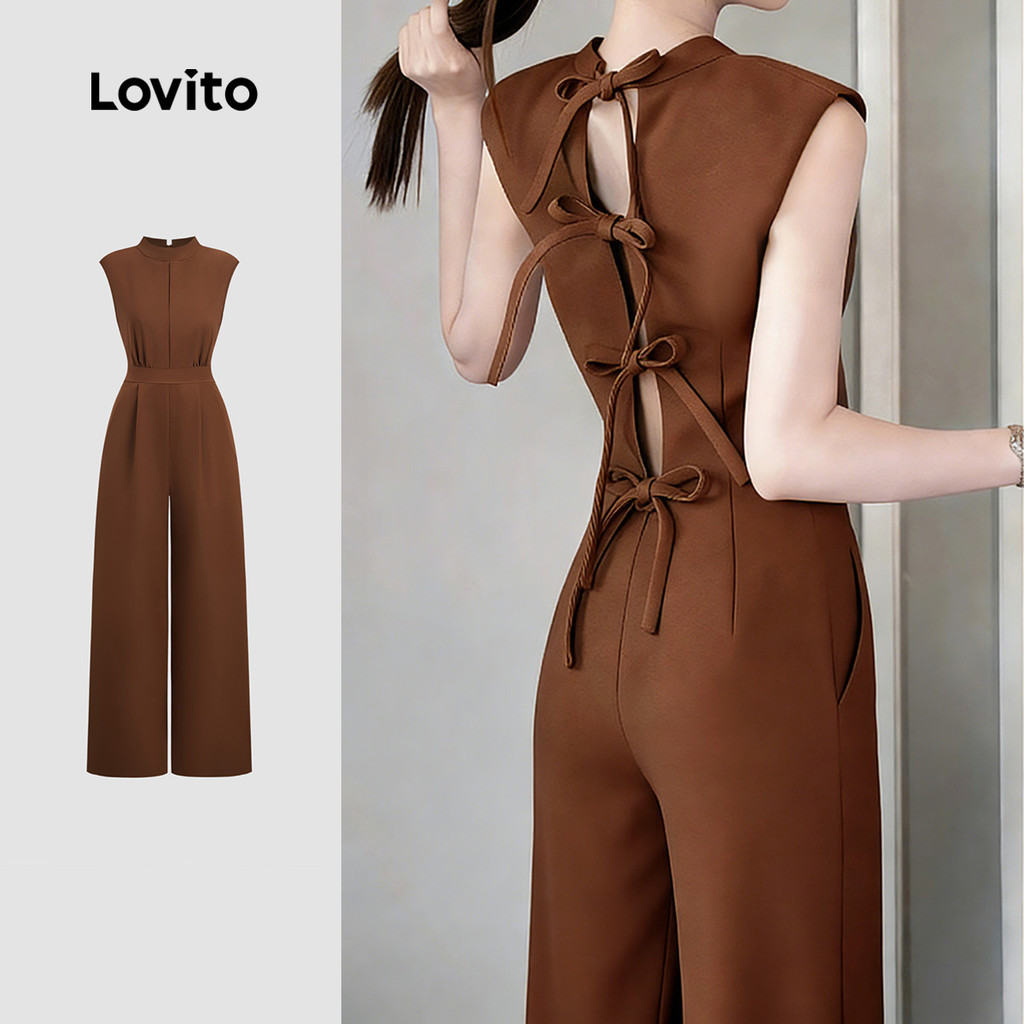 Lovito Macacão elegante marrom costas amarradas estruturado primavera/verão L184ED841