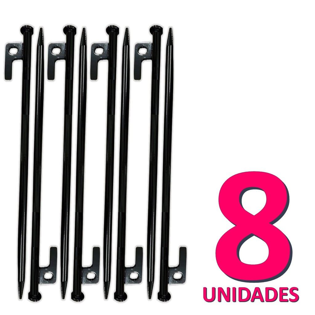 Kit 08 Espeques De Fixação Pesada 30cm X 9mm Estaca Prego Aço Para Tendas Barracas E Lonas Reforçado