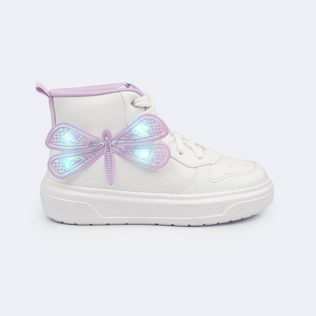 Tênis LED Pampili Libélula Cano Médio Menina Luzinha Super Conforto