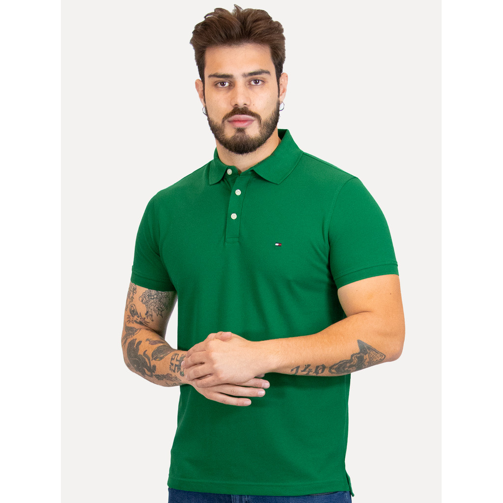Polo Tommy Hilfiger Masculina Slim Piquet 1985 Nouveau Original Verde