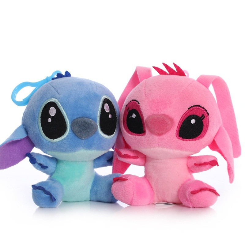 Chaveiro de pelúcia de 12cm, pingente de pelúcia do casal Lilo e Stitch, boneco de desenho animado, presente de Natal.