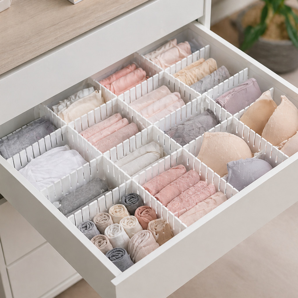 Kit Com 8 Organizador De Gaveta Divisórias Ajustáveis Colmeia Modular Multiuso Fácil Montagem Plástico Resistente Branco